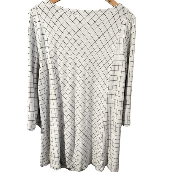 J. Jill White/Black Ponte Windowpane Boat Neckline 3/4 Sleeves Tunic Top size L - Picture 3 of 13